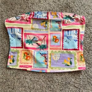 Colorful Strapless Top with Scenic Print